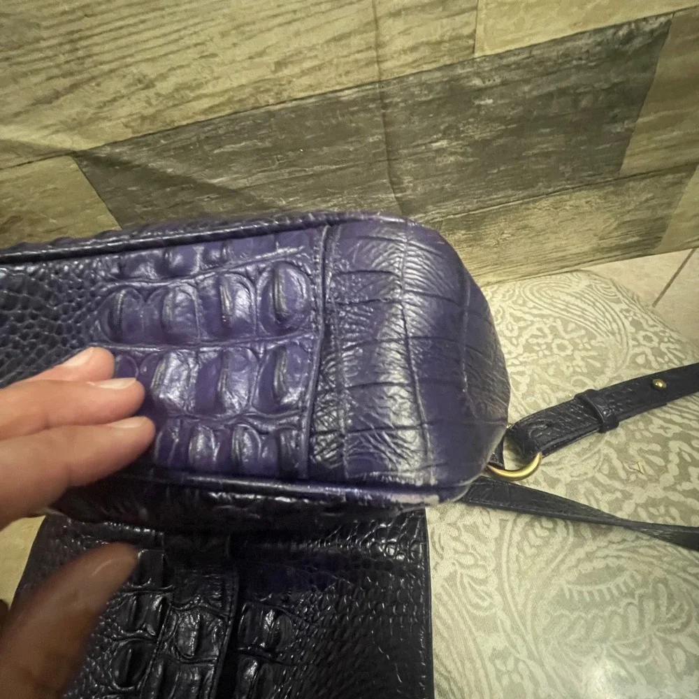 Brahmin Purple Croc Embossed Leather Crossbody Bag Turn Lock Gold Hardware